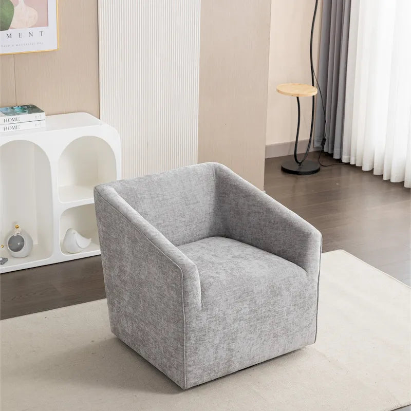 31 Chenille Upholstered Barrel Arm Chair with Swivel Base
