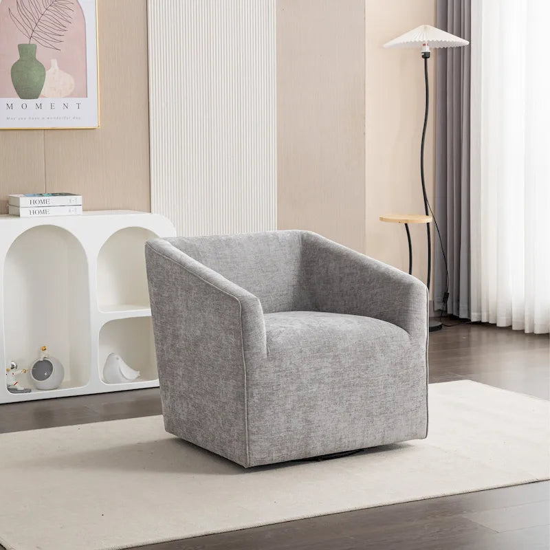 31 Chenille Upholstered Barrel Arm Chair with Swivel Base