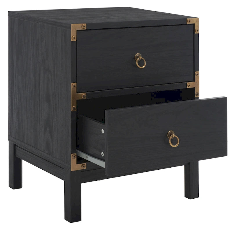 2-Drawer Nightstand with Ring Pulls and Gold Hardware