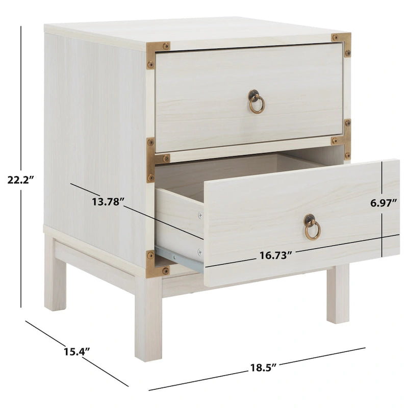 2-Drawer Nightstand with Ring Pulls and Gold Hardware