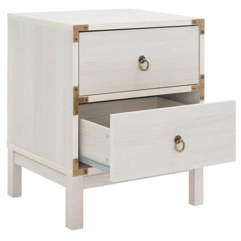 2-Drawer Nightstand with Ring Pulls and Gold Hardware