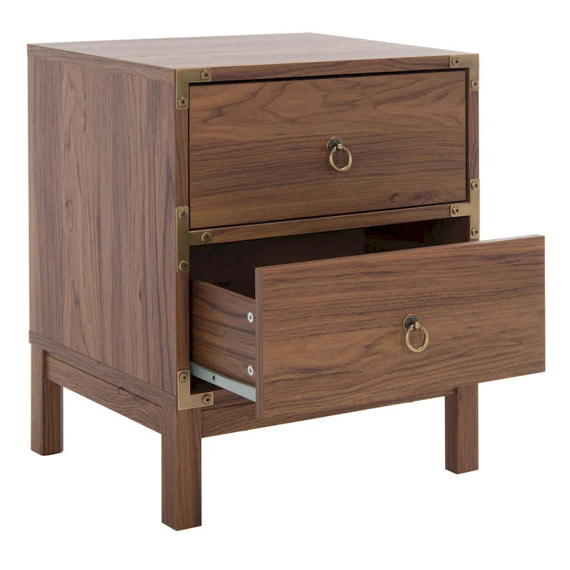2-Drawer Nightstand with Ring Pulls and Gold Hardware