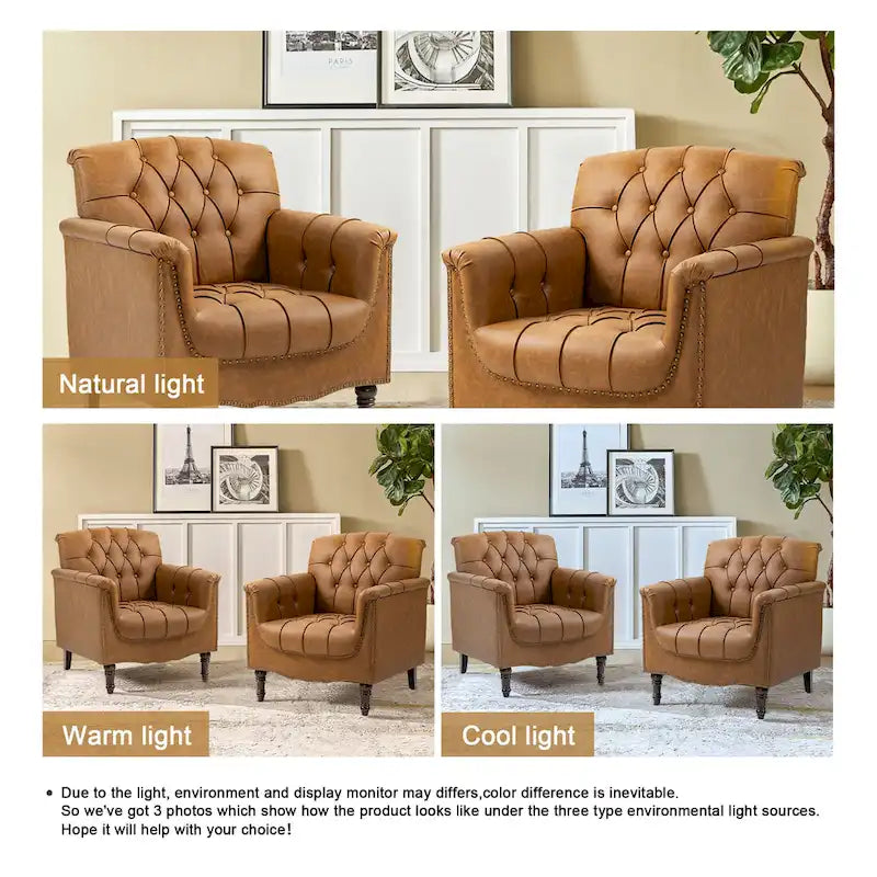 Modern Tufted Accent Armchair with Nailhead Trim Set of 2