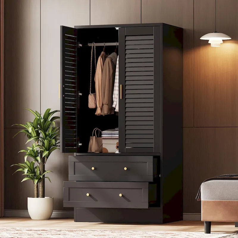 Wardrobe Armoire Closet with 2 Shutter Doors, White