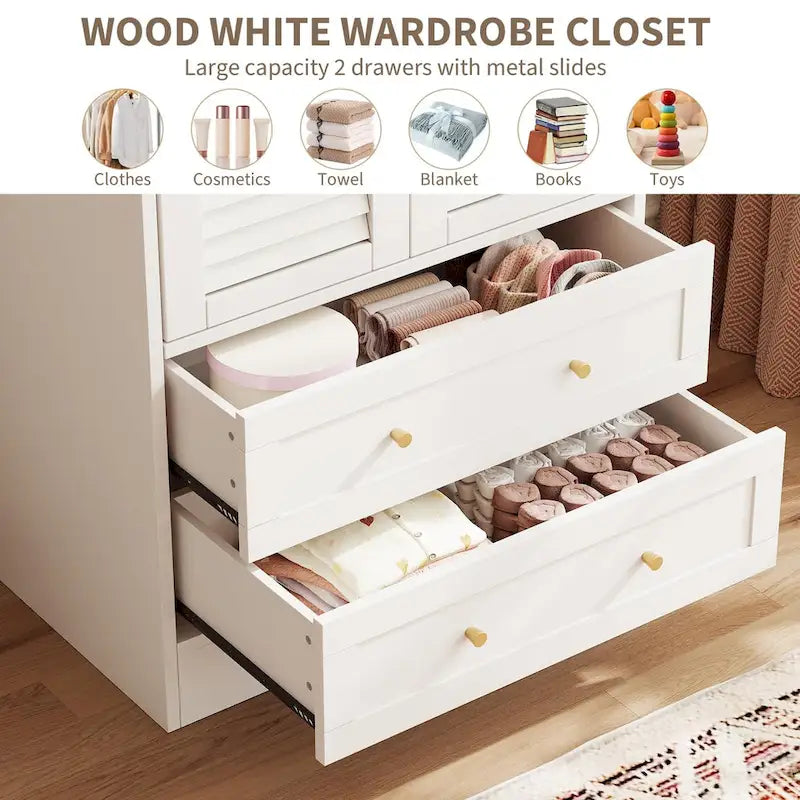 Wardrobe Armoire Closet with 2 Shutter Doors, White