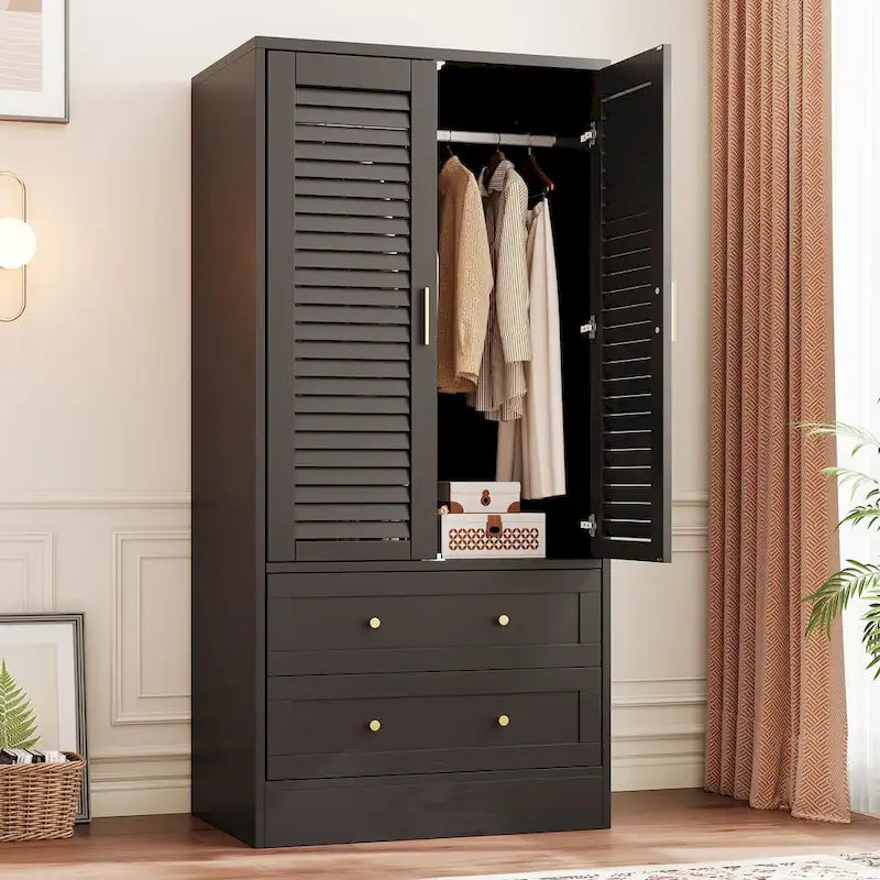 Wardrobe Armoire Closet with 2 Shutter Doors, White