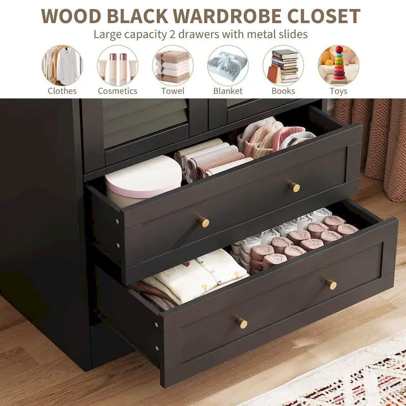 Wardrobe Armoire Closet with 2 Shutter Doors, White