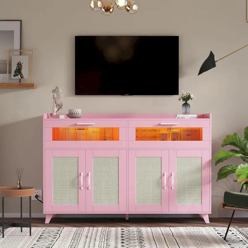 Sideboard Buffet Cabinet with LED Light & Power Outlet Storage Cabinet Coffee Bar Table