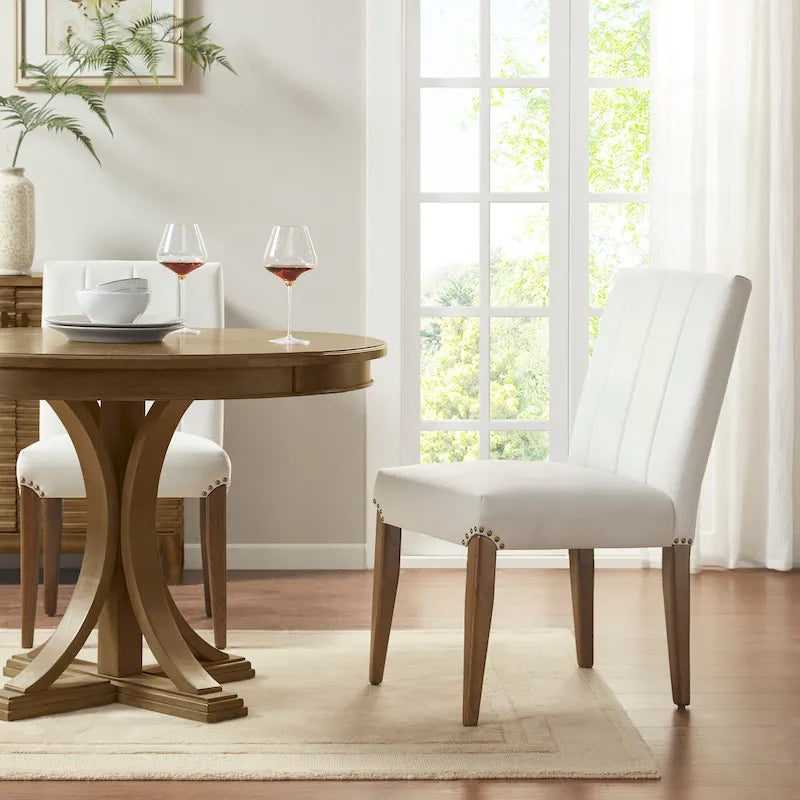 Cream Channel Tufted Upholstered Dining Chair (Set of 2)