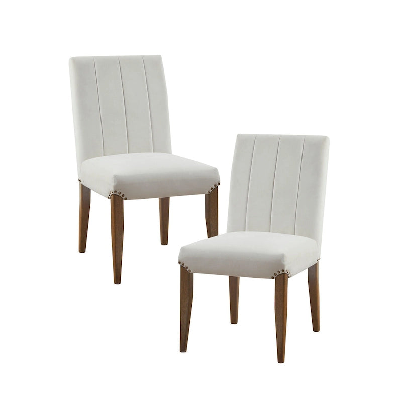 Cream Channel Tufted Upholstered Dining Chair (Set of 2)