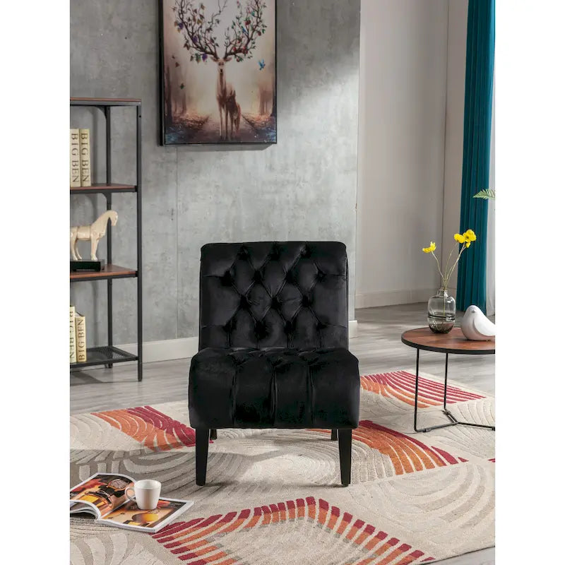 Velvet Upholstered Leisure Chair For Living Room With Wood Legs