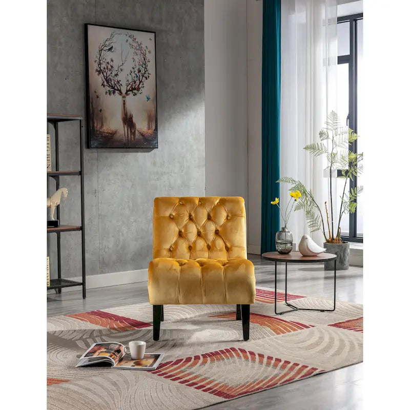 Velvet Upholstered Leisure Chair For Living Room With Wood Legs