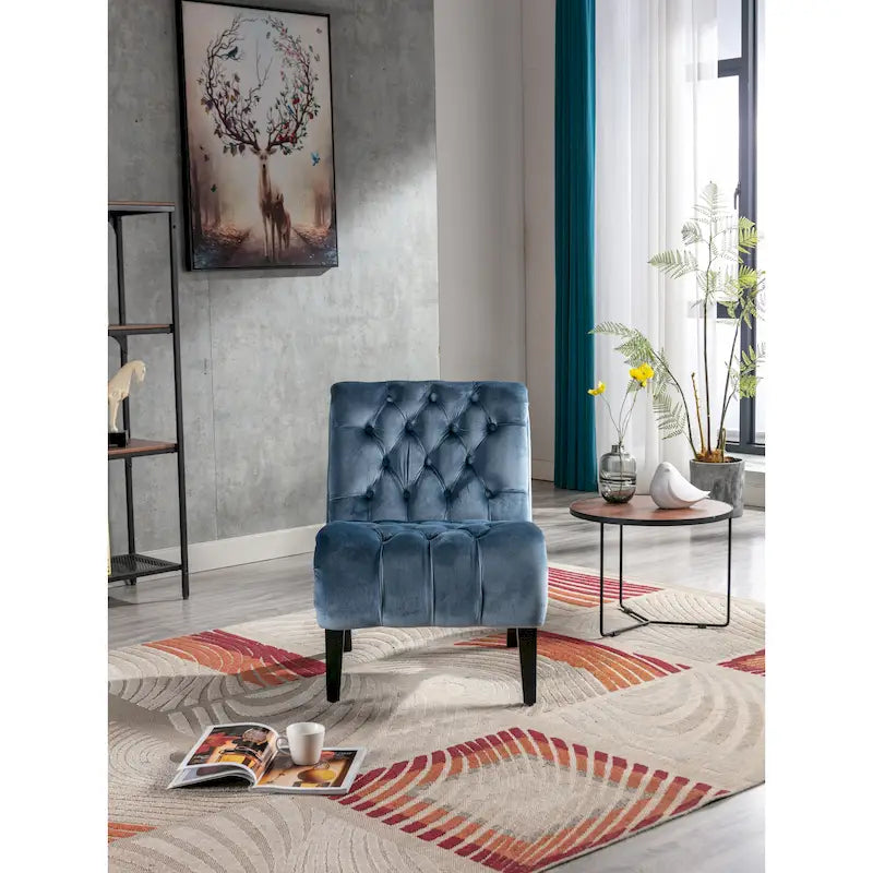 Velvet Upholstered Leisure Chair For Living Room With Wood Legs