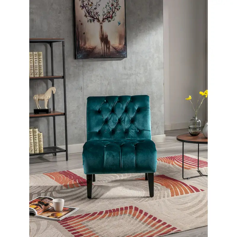 Velvet Upholstered Leisure Chair For Living Room With Wood Legs