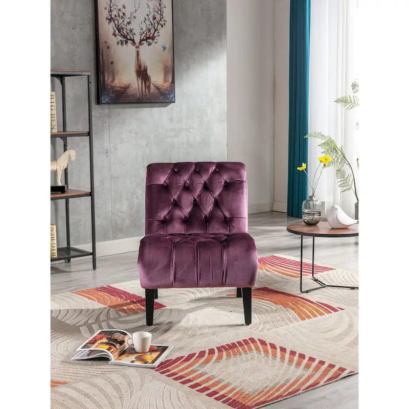 Velvet Upholstered Leisure Chair For Living Room With Wood Legs