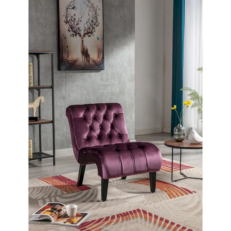 Velvet Upholstered Leisure Chair For Living Room With Wood Legs