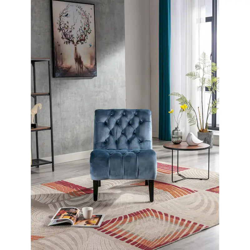 Velvet Upholstered Leisure Chair For Living Room With Wood Legs