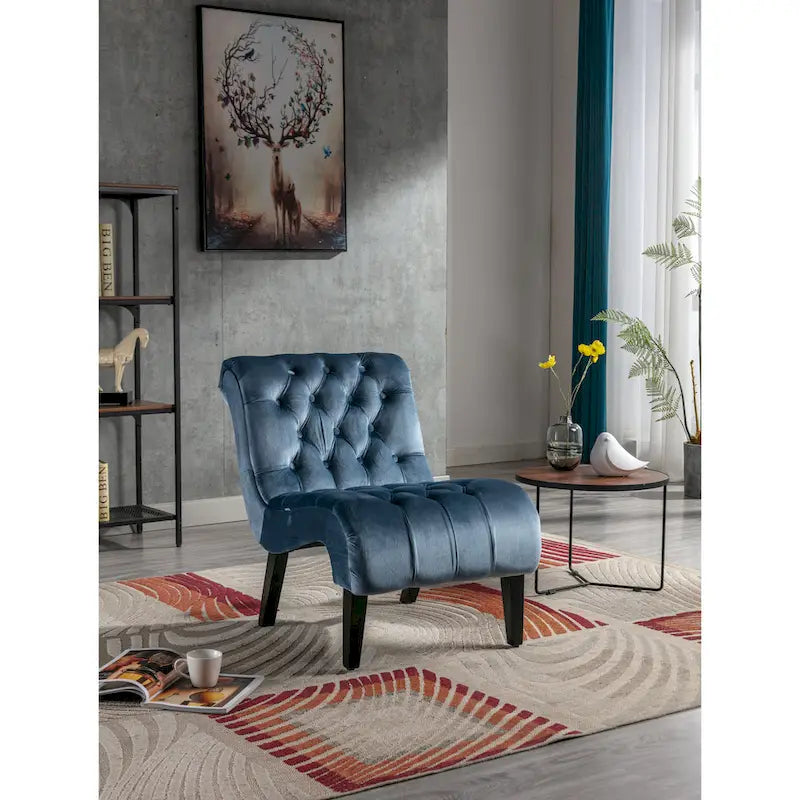 Velvet Upholstered Leisure Chair For Living Room With Wood Legs