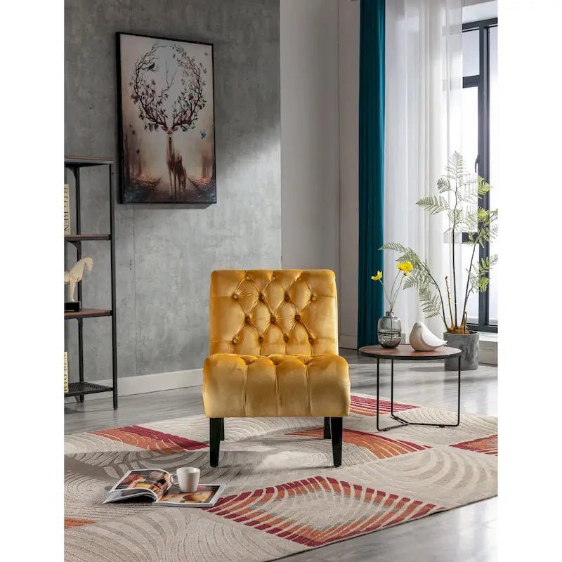 Velvet Upholstered Leisure Chair For Living Room With Wood Legs