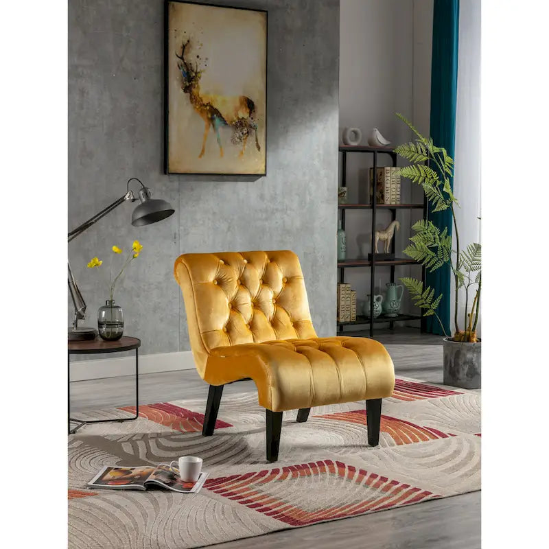 Velvet Upholstered Leisure Chair For Living Room With Wood Legs