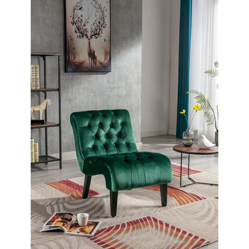 Velvet Upholstered Leisure Chair For Living Room With Wood Legs