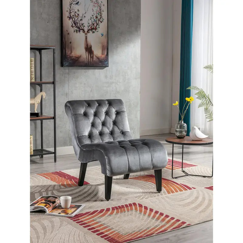Velvet Upholstered Leisure Chair For Living Room With Wood Legs