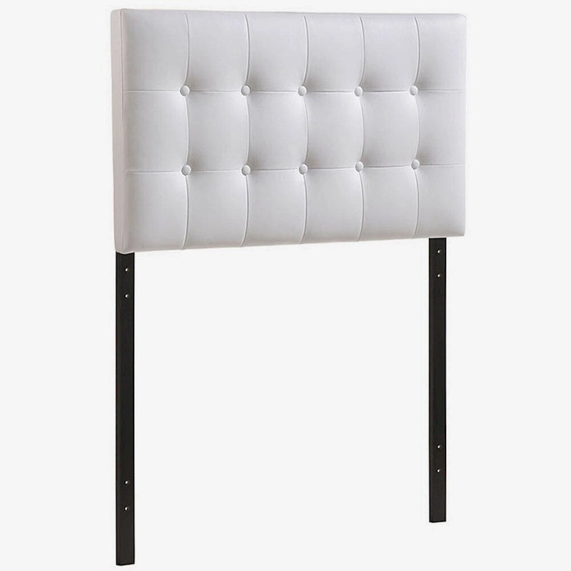 White Upholstered Button-Tufted Twin Headboard