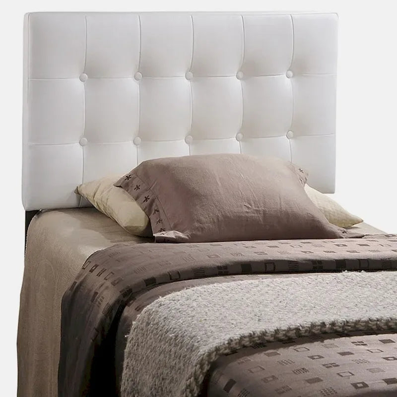 White Upholstered Button-Tufted Twin Headboard