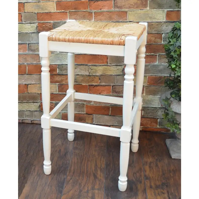 30" Antique White Bar Stool with Rush Seat
