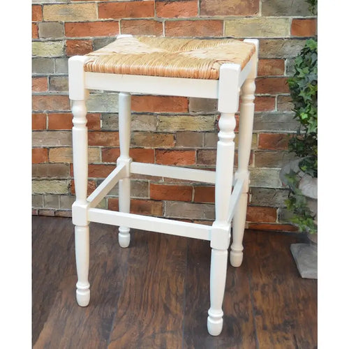 30" Antique White Bar Stool with Rush Seat
