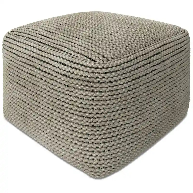 Boho Square Indoor/Outdoor Pouf in Cream