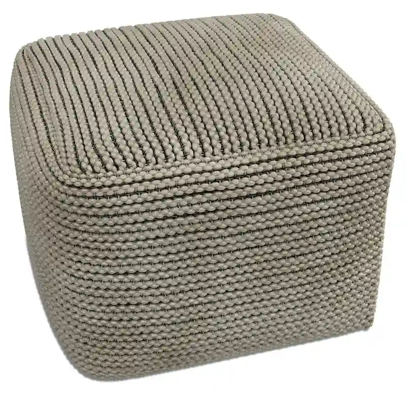 Boho Square Indoor/Outdoor Pouf in Cream