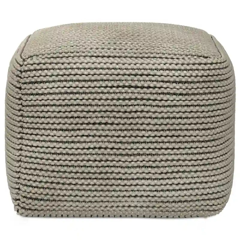Boho Square Indoor/Outdoor Pouf in Cream