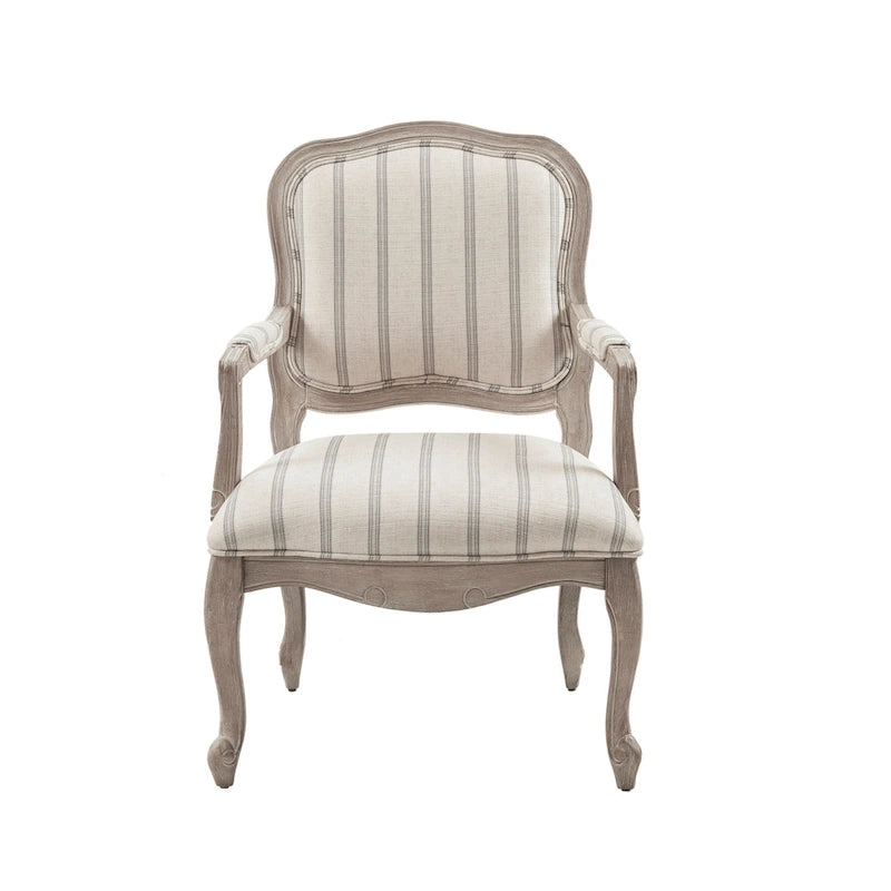 Natural Stripe Camel Back Accent Chair with Exposed Wood Arms