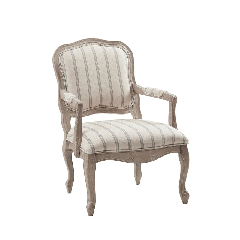 Natural Stripe Camel Back Accent Chair with Exposed Wood Arms