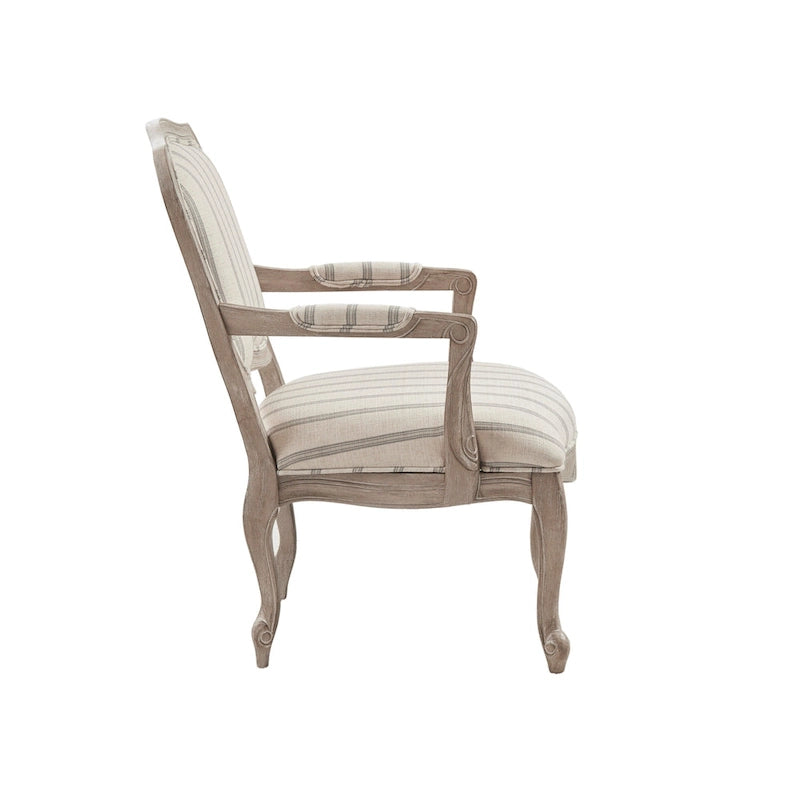 Natural Stripe Camel Back Accent Chair with Exposed Wood Arms