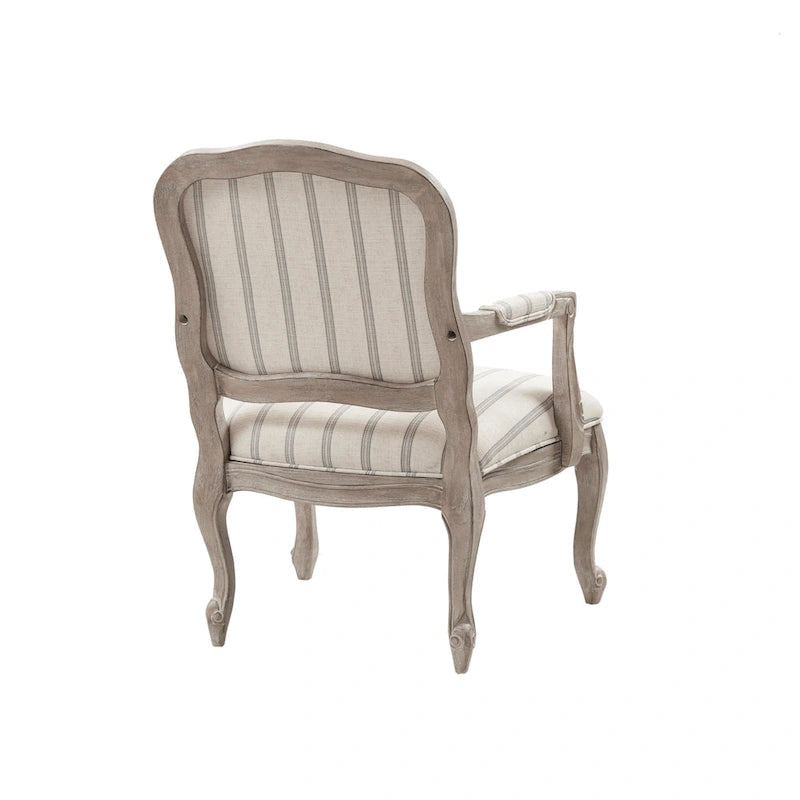 Natural Stripe Camel Back Accent Chair with Exposed Wood Arms