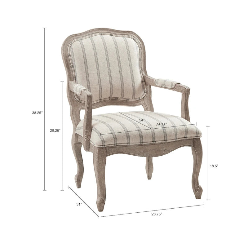 Natural Stripe Camel Back Accent Chair with Exposed Wood Arms