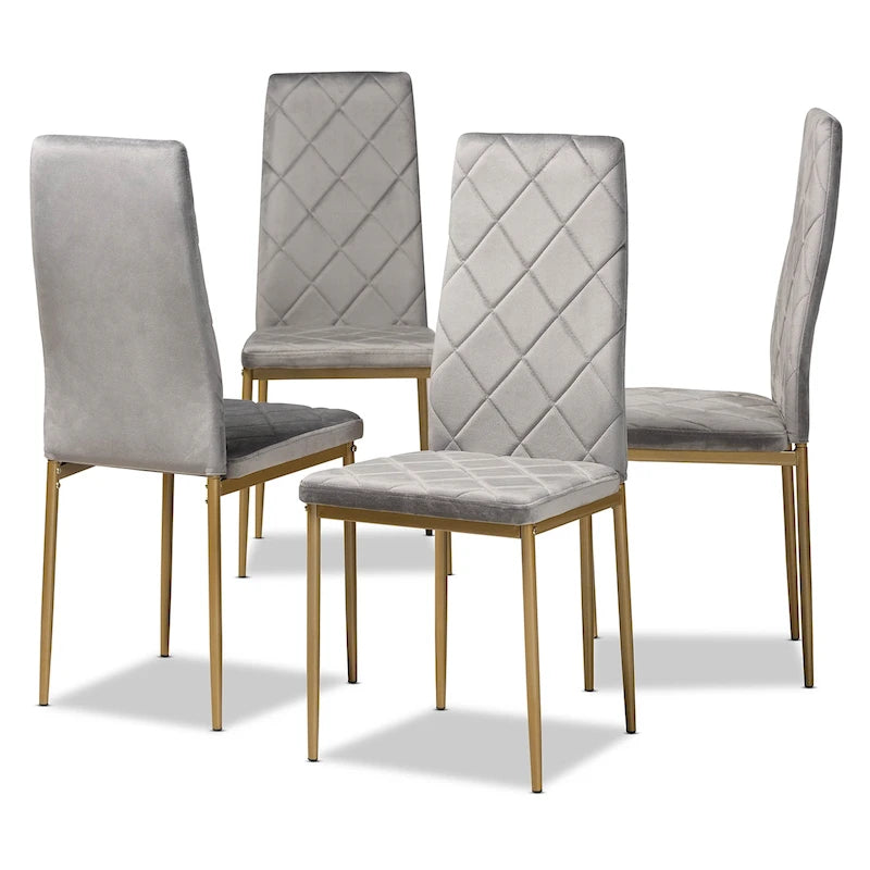 Modern Glam 4-Piece Velvet Dining Chair Set with Gold Legs