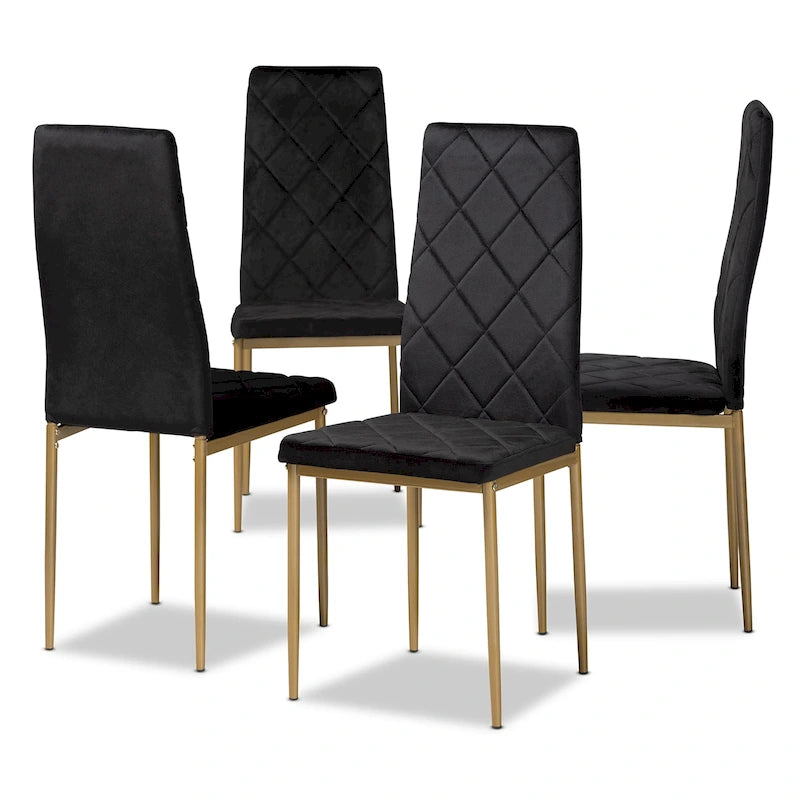 Modern Glam 4-Piece Velvet Dining Chair Set with Gold Legs