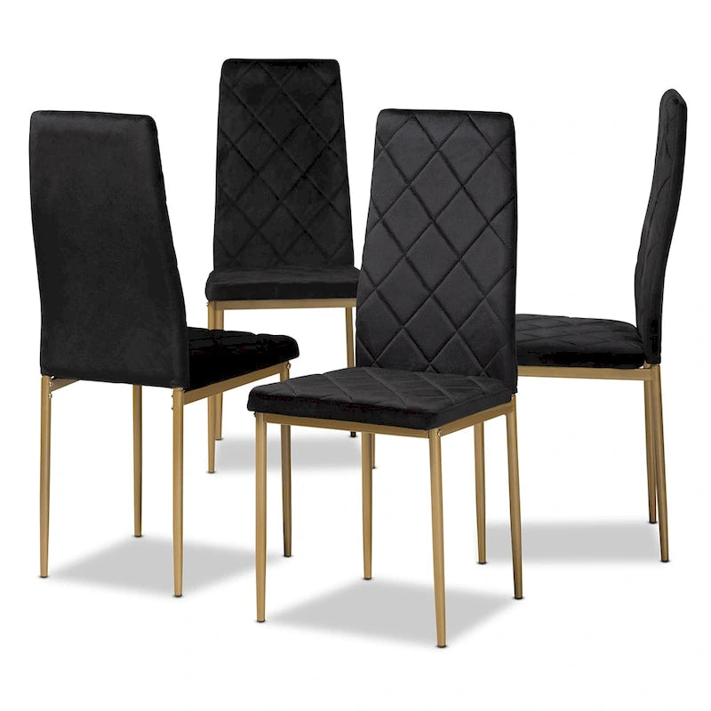 Modern Glam 4-Piece Velvet Dining Chair Set with Gold Legs