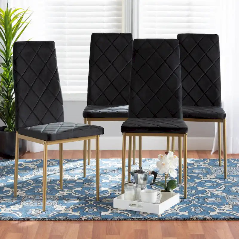 Modern Glam 4-Piece Velvet Dining Chair Set with Gold Legs