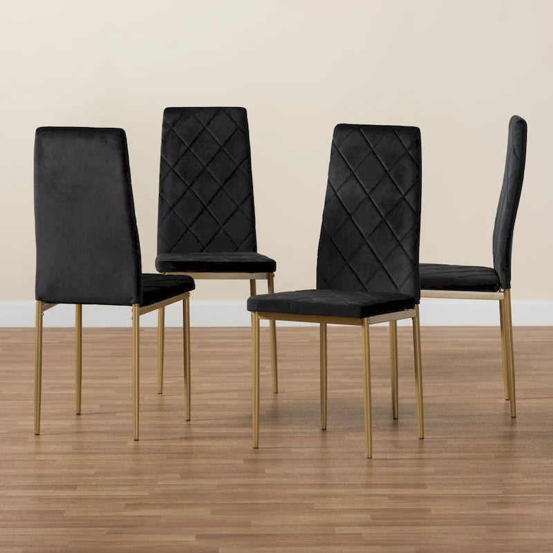 Modern Glam 4-Piece Velvet Dining Chair Set with Gold Legs