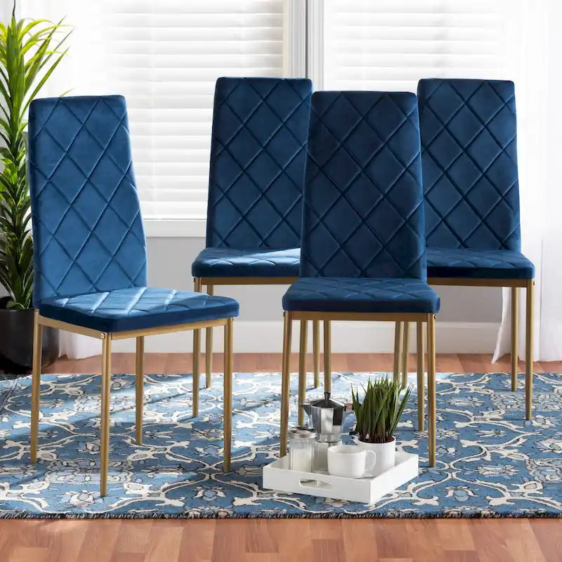 Modern Glam 4-Piece Velvet Dining Chair Set with Gold Legs
