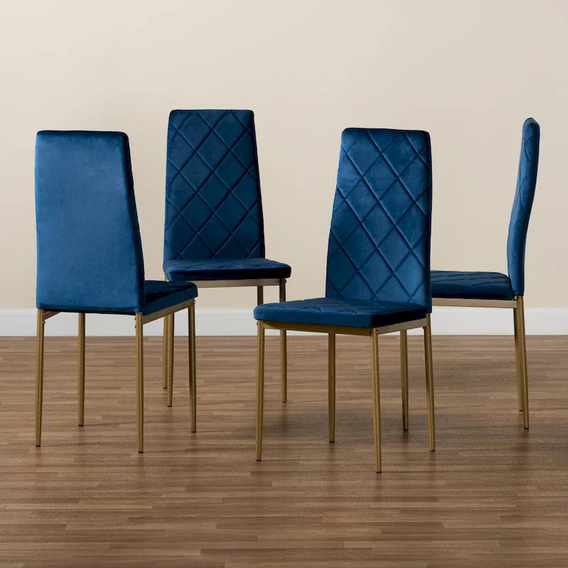 Modern Glam 4-Piece Velvet Dining Chair Set with Gold Legs