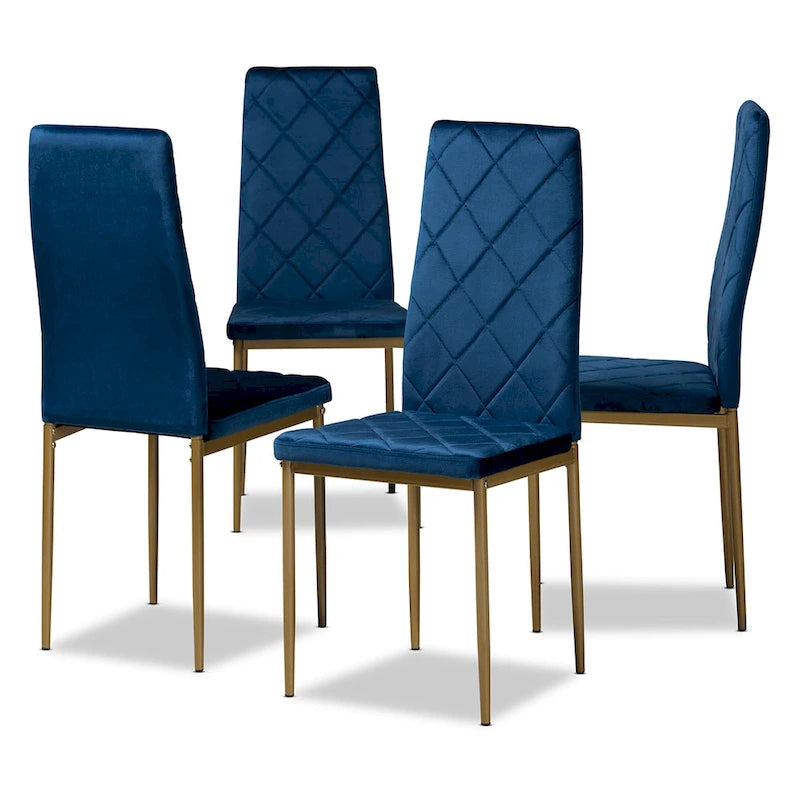 Modern Glam 4-Piece Velvet Dining Chair Set with Gold Legs