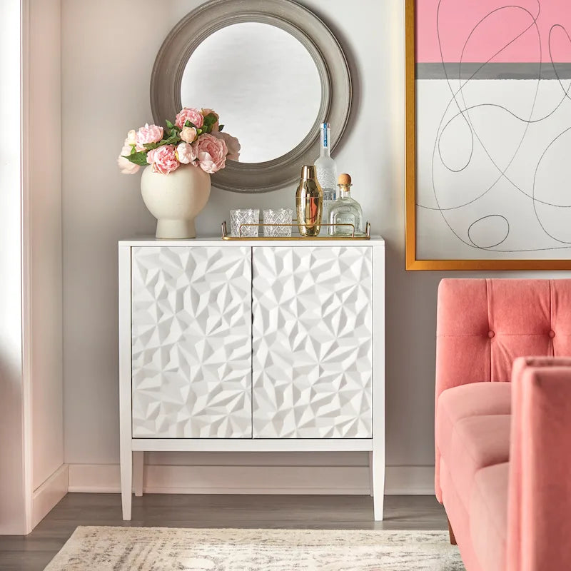 2-Door Cabinet with Geometric Accents and Hidden Magnetic Closure