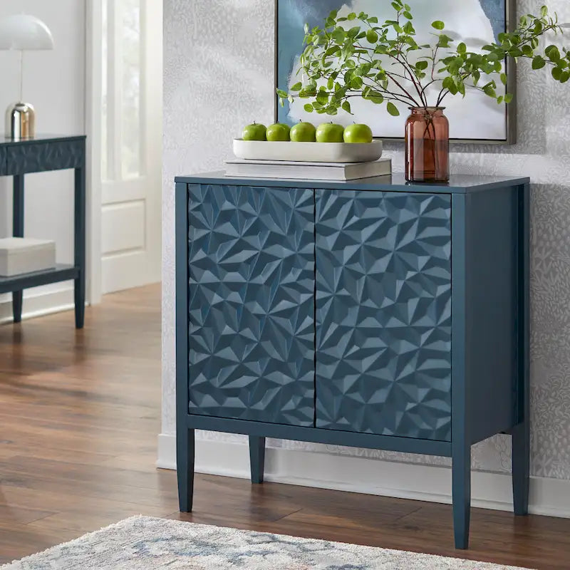 2-Door Cabinet with Geometric Accents and Hidden Magnetic Closure