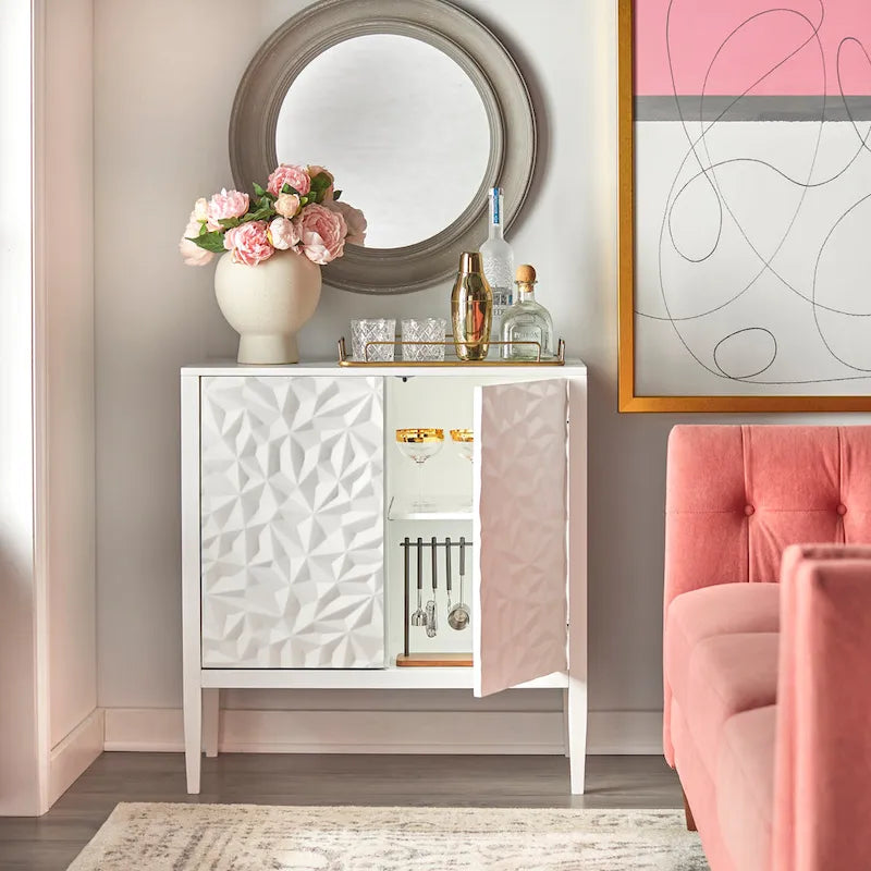 2-Door Cabinet with Geometric Accents and Hidden Magnetic Closure