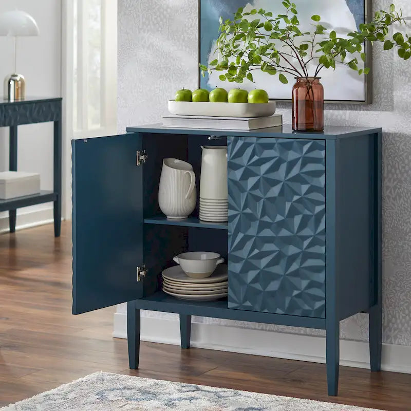2-Door Cabinet with Geometric Accents and Hidden Magnetic Closure